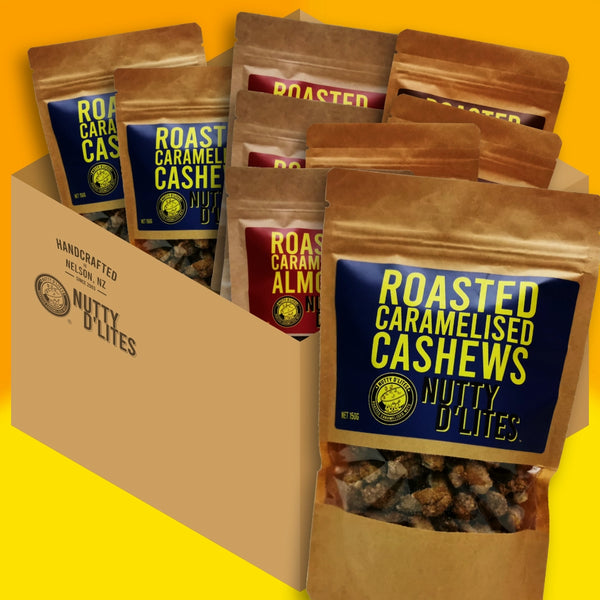 Ultimate Crunch Selection. 9x 150g bags. 3x cashews, 3x hazels and 3x almonds